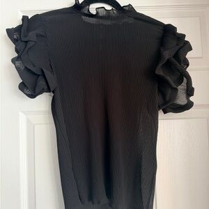 Haute Monde Black Pleated Ruffle Blouse